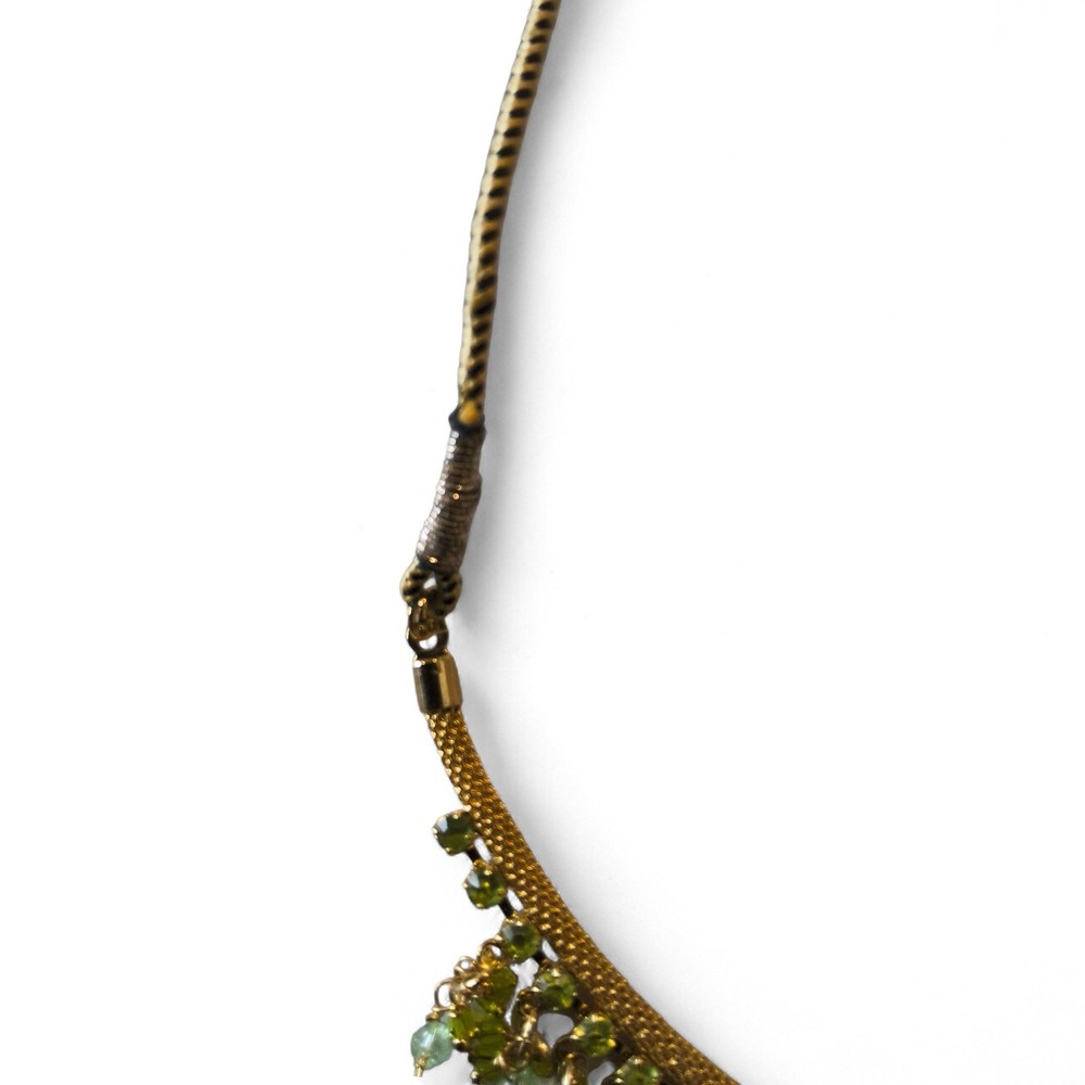 Green Beaded Bib Necklace Gold Tone Statement Necklace Boho Fringe Tassel - Picture 9 of 10